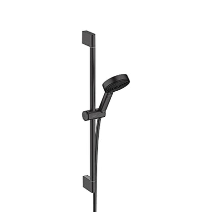 hansgrohe Pulsify S 1-Spray Handshower with Slide Bar and Hose, PowderRain, IntenseRain, Pulsating Massage, in Matte Black, 24161671 - color: Matte Black, size: 2.5 GPM, style: Wallbar with 4-inch Handheld Showerhead and Hose