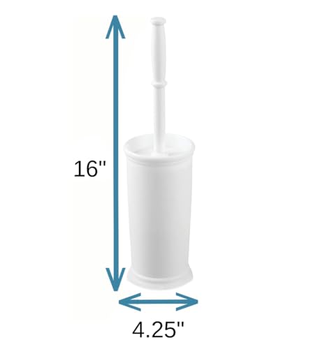 InterDesign Kent Plastic Toilet Bowl Brush Set, Classic Design Slim Compact Bowl Brush and Holder for Bathroom - Sturdy, Deep Cleaning, 4.25" x 4.25" x 16", White - color: White