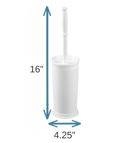InterDesign Kent Plastic Toilet Bowl Brush Set, Classic Design Slim Compact Bowl Brush and Holder for Bathroom - Sturdy, Deep Cleaning, 4.25" x 4.25" x 16", White - color: White