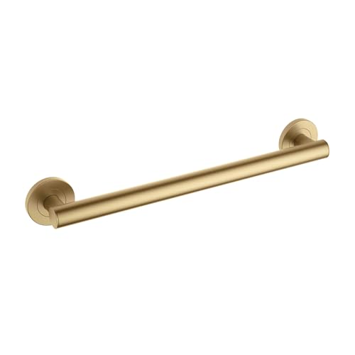KIBI 18 Inch Stainless Steel Bathroom Safety Grab Bar | Straight Shaped Grab Bar for Bathtubs and Showers, Bathroom Grab Bars for Seniors, Wall Mounted Anti-Slip Support - Brushed Brass (KGB1118) - color: Brushed Brass