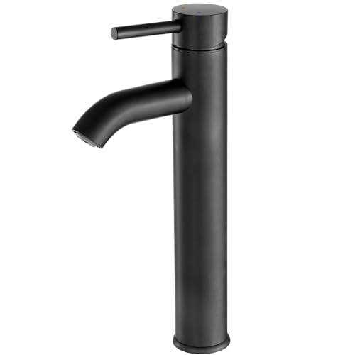 VOTON Vessel Sink Faucet Chrome Modern Tall Bathroom Faucets Single Handle One Hole Rv Vanity Lavatory Bathroom Sink Faucet - color: T-Black, size: Tall