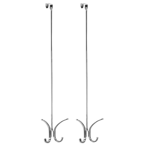 mDesign Modern Metal Long, Easy Reach Over-The-Door 4 Prong Hanging Storage Organizer Hook to Hang Jackets, Coats, Robes, Clothing, Hats, Scarves, Purses, Leashes, Towels, 24" Tall, 2 Pack - Chrome