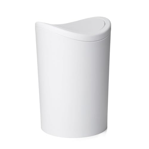 Superio MIni Bathroom Trash Can with Lid, Modern White Mini Waste Bin with Swing Lid (1 1/2 Gallon, 6 Liter) Plastic Garbage Can for Kitchen, Bathroom, Bedroom, Office, Under Desk (1, White) - color: White