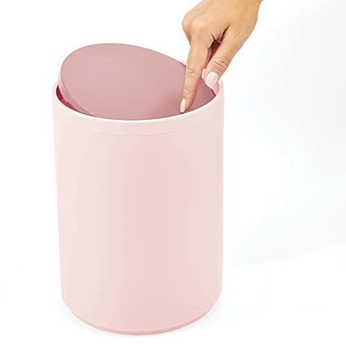 mDesign Plastic Small Slim Round 1.7 Gallon/6.5 Liter Trash Can with Removable Swing Lid - Light Pink/Rosette Pink - color: Light Pink/Rosette