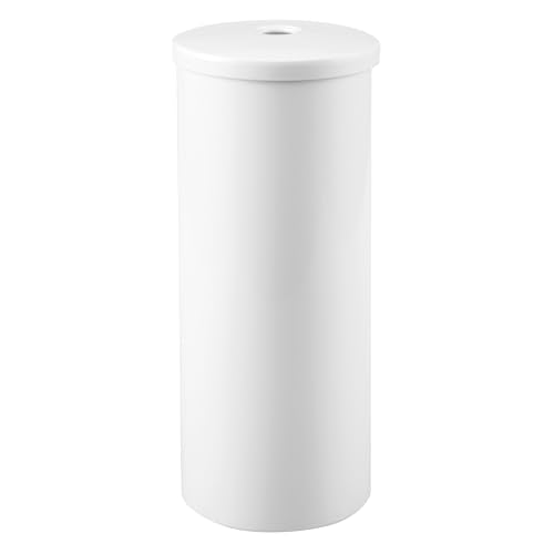 iDesign Freestanding Toilet Paper Canister with Lid, White | For 3 Extra Rolls, Made in USA - color: White, size: Pack of 1, style: Lid With Hole