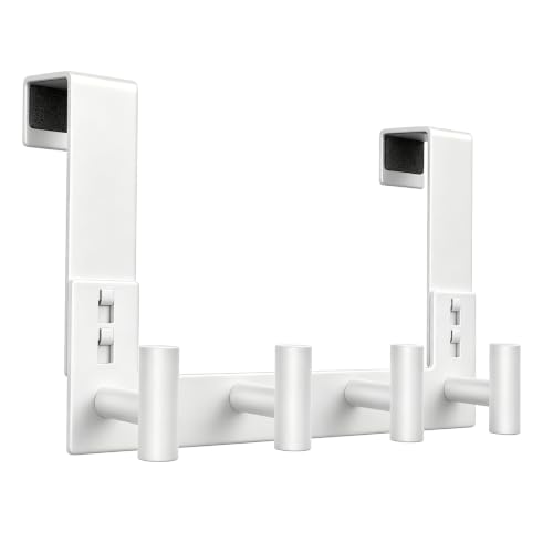 WUIVIUT White Stainless Steel Over The Door Clothes Hanger, Towel Hanger for Door, Heavy-Duty Storage Clothes Hanger (T-Shape, 4 Hook, Fits 1-3/4'' Thick) - size: T Shape 4 Hook, White