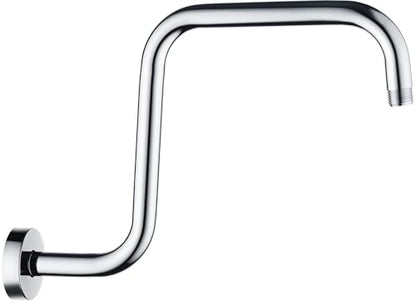 BRIGHT SHOWERS 13 Inch Shower Head Extension Arm with Flange S Shaped High Rise Extender, Long Stainless Steel Rainfall Shower Head Pipe Arm, Chrome - color: Chrome, style: S-Shape 13 Inch