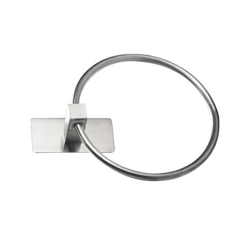 Strong Adhesive Towel Rings for Bathroom Wall Mounting Hand Towel Holder with Large Base Strong Sticky Hook Stick on Hook - color: Silver