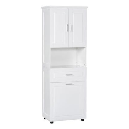 JIVOIT 70" H Tall Bathroom Cabinet with Laundry Basket, Double Storage Cabinets with Doors and Open Space, Tilt-Out Laundry Hamper and Upper Storage - color: White * 102