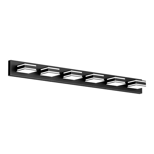 Ralbay 48inch Modern LED Vanity Light for Bathroom 6-Light Acrylic Modern LED Matte Black Bathroom Wall Vanity Lighting Fixtures Over Mirror - color: Black, size: 48 inch