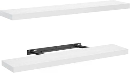 AMADA HOMEFURNISHING Floating Shelves Wall Mounted, 32 x 7 Inch Wall Shelves for Bathroom, Bedroom, Living Room, White Shelves Set of 2 - color: White, size: 32 inches