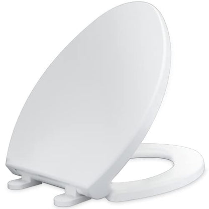 CYRRET Elongated Toilet Seat Slow Close, Easy to Install and Clean, Durable Plastic, White, Replacement Toilet Seats, Fits Standard Elongated, Obling or Oval Toilets - style: Elongated