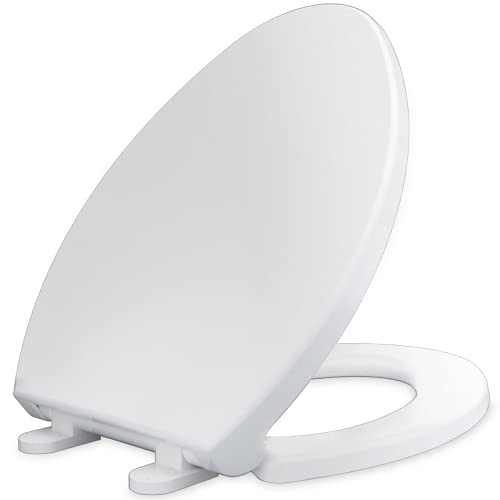 CYRRET Elongated Toilet Seat Slow Close, Easy to Install and Clean, Durable Plastic, White, Replacement Toilet Seats, Fits Standard Elongated, Obling or Oval Toilets - style: Elongated