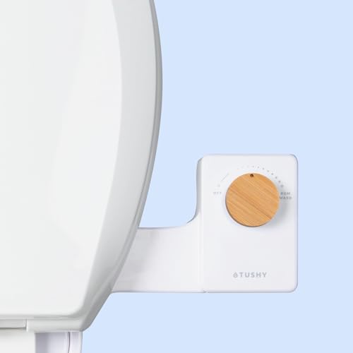 TUSHY Fresh Ultra-Slim Starter Bidet Attachment, Bamboo | Non-Electric, Cool Water Rear Wash, Adjustable Pressure, Self-Cleaning, Fits Elongated and Round Toilets, 10 Minute Install - color: Bamboo Knob, style: Single Nozzle