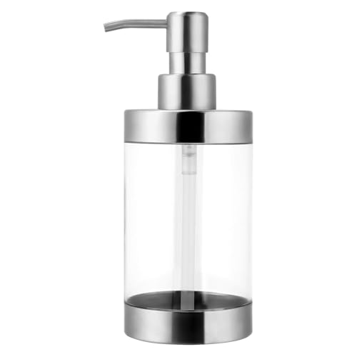 Dish Soap Dispenser Hand Pump Dispenser 1PCS (10OZ/300ML) | Stainless Steel Case Acrylic Liner Shatterproof and Leakproof Refillable Liquid Hand Soap Dispenser for Bathroom & Kitchen