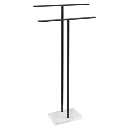 Free Standing Towel Racks Matte Black 2-Tier Towel Holder for Bathroom Floor Stand with Heavy Marble Base Thicken Steady Design Stainless Steel AN7005MB - color: Matte Black