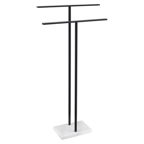 Free Standing Towel Racks Matte Black 2-Tier Towel Holder for Bathroom Floor Stand with Heavy Marble Base Thicken Steady Design Stainless Steel AN7005MB - color: Matte Black