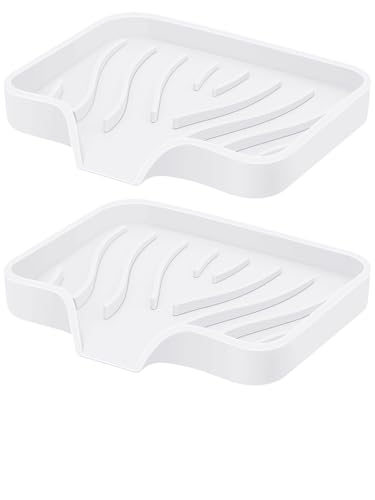 2PCS Self Draining Soap Holder,Silicone Soap Dish,Suitable for Kitchen,Bathroom,Shower,Bath Tub,Soap Container（White） - color: White