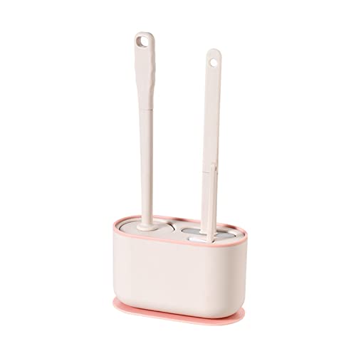 Toilet Brush,Toilet Bowl Brush and Holder with 3 Type Brush(Round Silicone Brush+Flat Silicone Brush+Slit Brush),Toilet Cleaner Brush Clean Every Corner of The Toilet Bathroom Cleaning Bowl Brush Kit - color: Pink