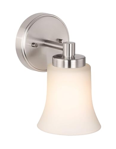 XiNBEi Lighting Wall Sconce Light Bathroom Vanity Fixture Brushed Nickel | Modern Small Bathroom Light Fixture, Single Wall Light, White Glass Shade, For Hallway Bedroom Kitchen Stairway - color: Brushed Nickel, size: 5"