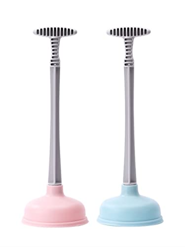 Toilet Plunger with Long Handle for Bathroom Heavy Duty Cute Macaron Color (2 Color Set) - color: 2 Color Set
