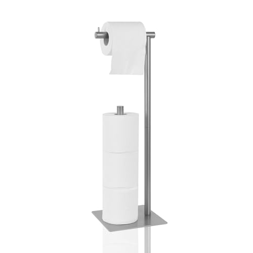 Toilet Paper Holder Stand Silver Toilet Paper Roll Holder for Bathroom, Freestanding Metal TP Holder with Reserve Toilet Tissue Storage Shelf, Holds Up to 4 Rolls of Paper | Freestanding TP Holder with Reserve Toilet Tissue Storage Shelf, Holds Up To 4 Ro