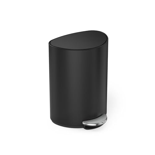 simplehuman Semi-Round Step Can, 6L / 1.6 Gallon Bathroom Trash Can, Liner Pocket®, Sleek Internal Hinge, 150,000-Step Pedal, Lid Shox® Silent Close, Matte Black Steel - color: Matte Black