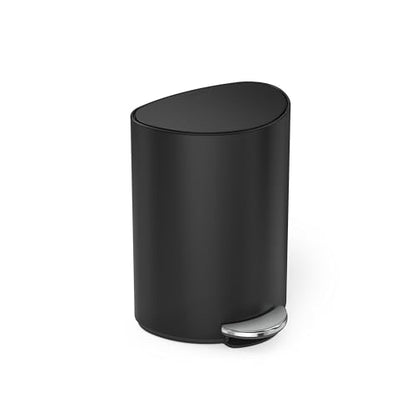simplehuman Semi-Round Step Can, 6L / 1.6 Gallon Bathroom Trash Can, Liner Pocket®, Sleek Internal Hinge, 150,000-Step Pedal, Lid Shox® Silent Close, Matte Black Steel - color: Matte Black