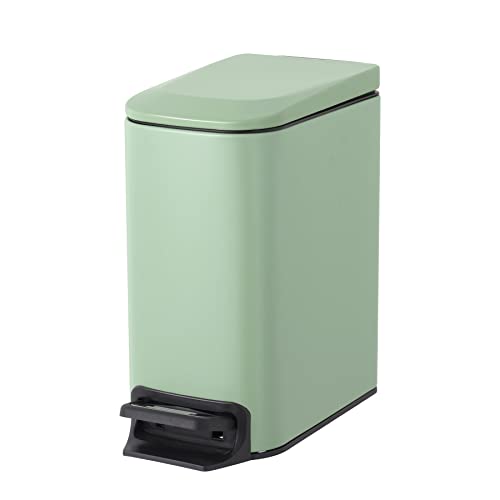 Cesun Small Bathroom Trash Can with Lid, 1.6 Gal, Soft Close, Sage Green | Step pedal soft close, Slim 5.9in fits narrow spaces, Stainless steel, Anti-fingerprint, Removable inner bucket, Odor seal - color: Sage Green