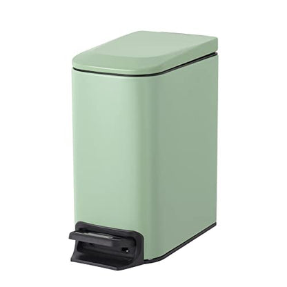 Cesun Small Bathroom Trash Can with Lid, 1.6 Gal, Soft Close, Sage Green | Step pedal soft close, Slim 5.9in fits narrow spaces, Stainless steel, Anti-fingerprint, Removable inner bucket, Odor seal - color: Sage Green