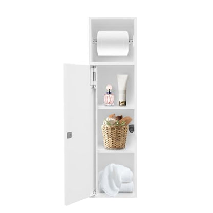 Recessed Toilet Paper Holder, 4 Tiers in Wall Toilet Paper Holder, 304 Stainless Steel Recessed Bathroom Cabinet Tissue Paper Storage Cabinet with Dispenser (White) - color: White