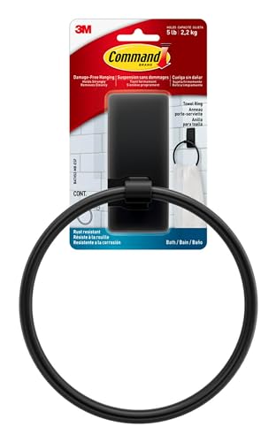 Command Hand Towel Holder Matte Black with Water Resistant Command Strips, Rust Resistant Bathroom Organizer, Holds up to 5 lbs - color: Black