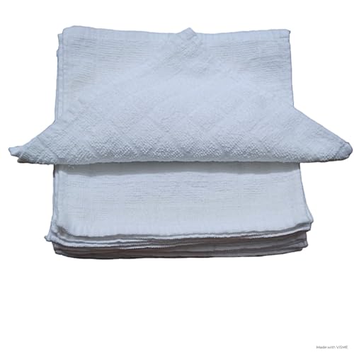 Economy Towels, Washcloth Set (18 Pack - White 9X9 in.) Small and Thin Textured Washcloths. Shop Rags. 100% Cotton Terry Cloth Soft & Absorbent Reusable Wipes. Wash Rags for General Cleaning