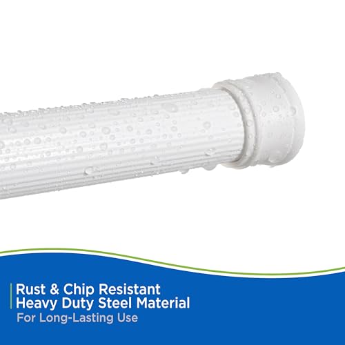 Kenney KN609L/1 Twist & Fit No Tools Spring Tension Standard Shower Curtain Rod with Non-Slip, Non-Scratch Ends, 42-72" Adjustable Length, Easy Install, White, 1" Diameter Rust Resistant Steel Tube - color: White