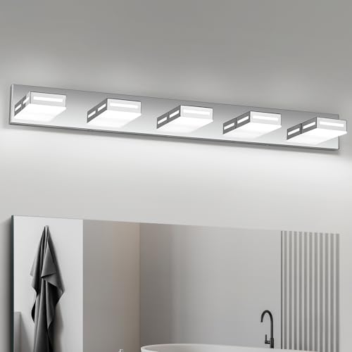 LED Modern Bathroom Light Fixtures, 5-Light 40-Inch Chrome Vanity Lights for Bathroom Lighting Fixtures Over Mirror, 6000K Cool White 350° Rotatable Wall Lamp - color: Chrome, size: 5-light,40-inch
