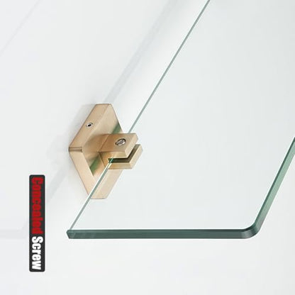 JQK Bathroom Glass Shelf, Tempered Glass Shower Storage 8 by 5 inches, 304 Stainless Steel Champagne Bronze Wall Mount, TGS201L8-CB - color: Champagne Bronze, size: 8 Inch