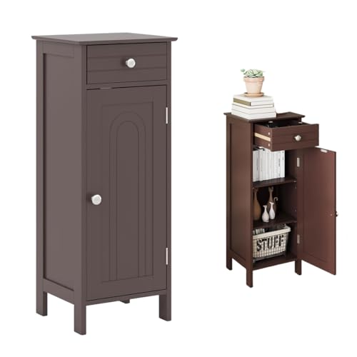 Brown Freestanding Floor Storage Cabinet, Space-Saving Storage Organizer | Multifunctional Narrow Side Storage Cabinet for Bathroom,Laundry Room, Kitchen - color: Brown