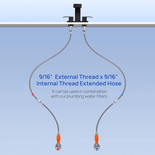 J-HVA Faucet Supply Lines Length 12" 3/8 OD Comp (Male) x 3/8 Comp (Female) | Thread Connector Braided Nylon Extension Hoses for Bathroom Kitchen Sink Faucet Hose Filter,Stainless Steel Nut (1 Pair)