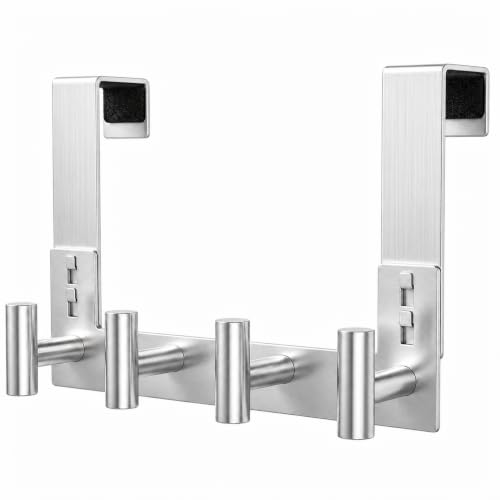 HUFEEOH Over Door Hooks, Stainless Steel Door Hanger with Non-Slip Pads, Easy Install Towel Coat Storage Fits 1-3/4" Thick Door (Silver, Fits 1-3/4" Thick Door - 4 "T” Hooks - 1 Pack) - color: Silver, size: Fits 1-3/4" Thick Door - 4 "T” Hooks
