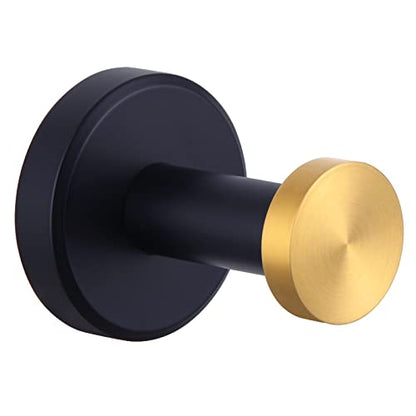 Angle Simple Bathroom Towel Hook, Robe Towel Holder, Black and Gold | Quality Rustproof Stainless Steel, Thick Round Hook for Shower Closet Kitchen Entryway, Hang Bathrobes Hats Bags, Wall Mount - color: Black & Gold, size: 1 Pack