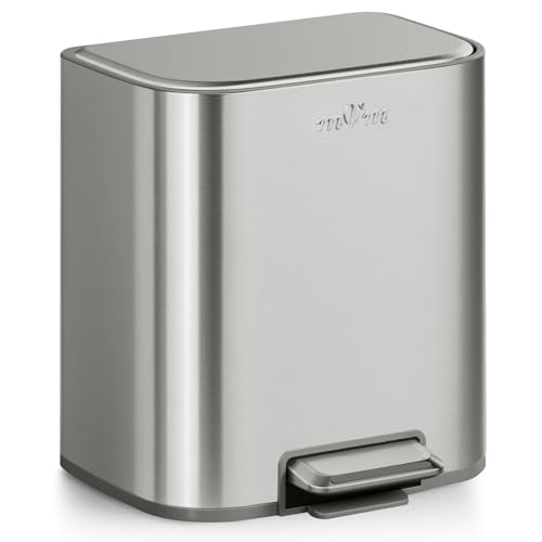 mVm Kitchen Trash Can, 5.3 Gal Trash Can with Lid, Smooth Edge Step Garbage Bin for Home Kitchen Office (Tin) - color: Tin, size: 5.3Gal