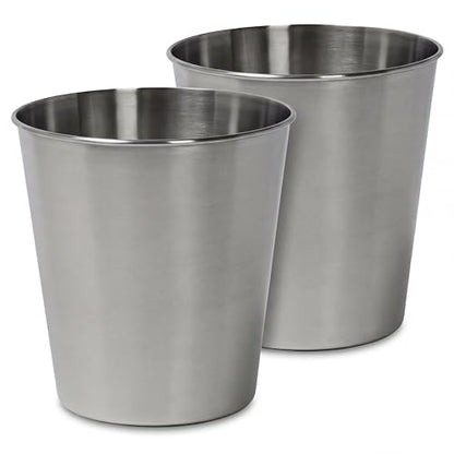 happimess Nolan 2 Gal Smooth Steel Wastebasket, Brushed Steel, Set of 2 | 10" Height, Lidless Open Top, Fingerprint Resistant, Mechanical Polishing, Small Space Design - color: Brushed Steel, size: Set of 2