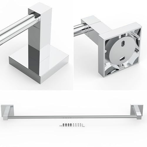 RUACQ Towel Bar 24" Towel Racks for Bathroom Wall Mounted, Chrome | One-Piece Bath Towel Holder, Total Length 26 Inch Single Towel Rod, 304 Stainless Steel Rustproof, Square Base, Heavy Duty - color: Chrome, size: 24 inch(Center to Center) Single Bar