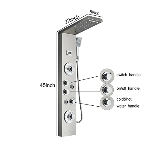 LED Light Shower Panel Tower Rainfall Waterfall Shower Head with Massager Jets Body System Jet Black B (Color : Brushed Nickel F) - color: Brushed Nickel F