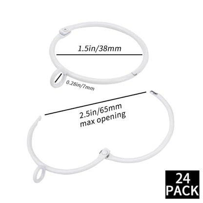 Openable Curtain Rings with Eyelets,1.5inch Heavy Duty Rustproof Metal Drapery Rings,Shower Curtain Rings 24pcs White Zocang - color: White, size: 1.5inch Inside Diameter