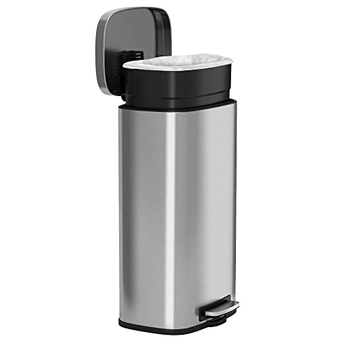 iTouchless SoftStep 8 Gallon Step Trash Can with Odor Control System and Removable Inner Bucket, Stainless Steel 30 Liter Kitchen Garbage Can Perfect for Home & Office - color: Silver, Step 8 Gal