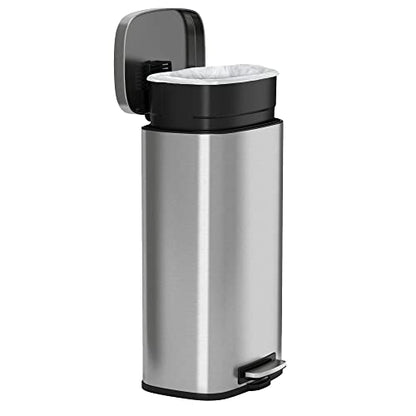 iTouchless SoftStep 8 Gallon Step Trash Can with Odor Control System and Removable Inner Bucket, Stainless Steel 30 Liter Kitchen Garbage Can Perfect for Home & Office - color: Silver, Step 8 Gal