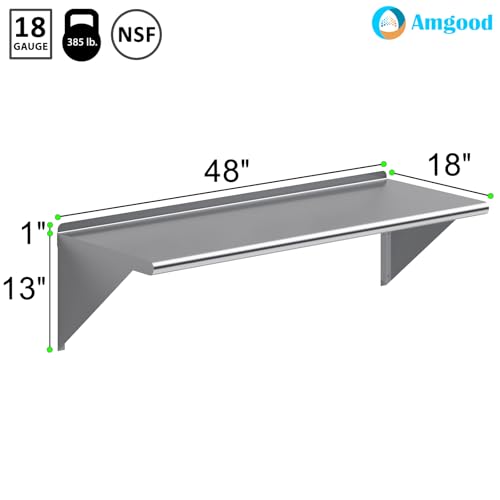 AmGood 48" Long X 18" Deep Stainless Steel Wall Shelf | NSF Certified | Appliance & Equipment Metal Shelving | Kitchen, Restaurant, Garage, Laundry, Utility Room - size: 48" Long X 18" Deep