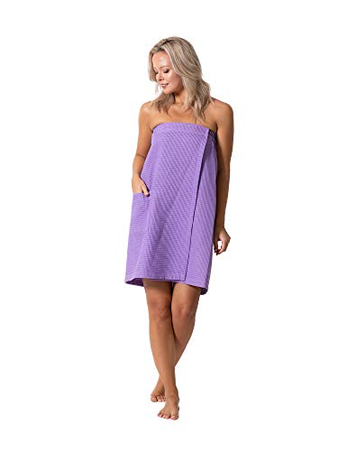 Robe Direct Quick Dry, Lightweight Waffle Spa/Bath Wrap with Adjustable Closure & Elastic Top - color: Lavender, size: Small-Medium