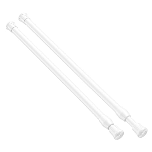 2 Pack Spring Tension Curtain Rod 17 to 28 Inch, DIY Small Curtain Rods No Drill for Window Cupboard Closet Kitchen Cabinets, White - color: White, size: 17" to 28"-2Pcs